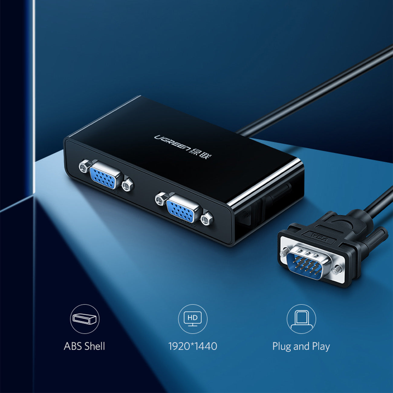 Ugreen 40254 1x2 VGA Splitter 1920x1440 60Hz - juodas -- Video Adapters