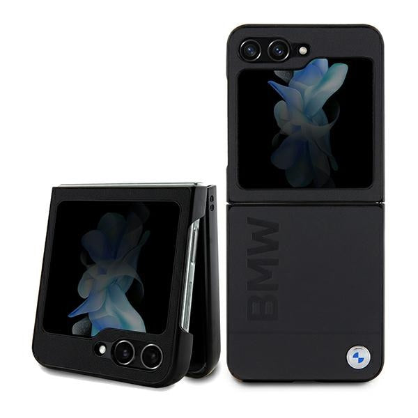 BMW Leather Hot Stamp dėklas Galaxy Z Flip5 – juodas -- Samsung Galaxy Z Flip 5