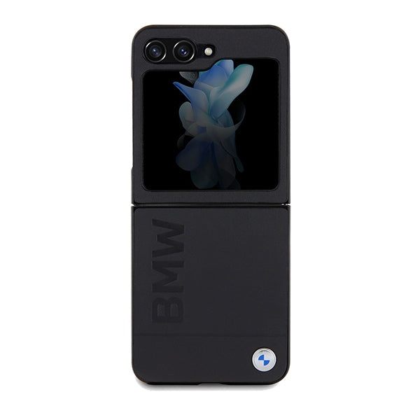 BMW Leather Hot Stamp dėklas Galaxy Z Flip5 – juodas -- Samsung Galaxy Z Flip 5