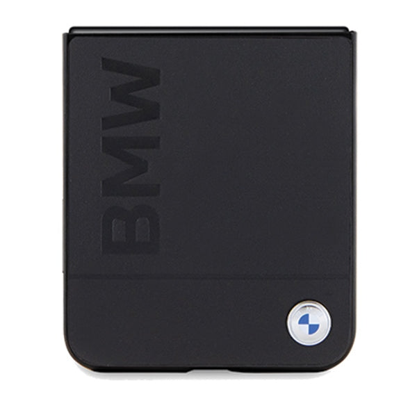 BMW Leather Hot Stamp dėklas Galaxy Z Flip5 – juodas -- Samsung Galaxy Z Flip 5
