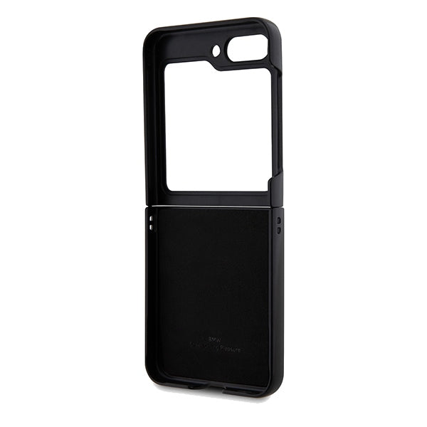 BMW Leather Hot Stamp dėklas Galaxy Z Flip5 – juodas -- Samsung Galaxy Z Flip 5