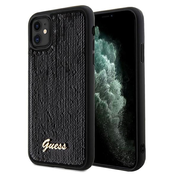 Guess Sequin Script Metal dėklas iPhone 11/XR – juodas -- iPhone 11