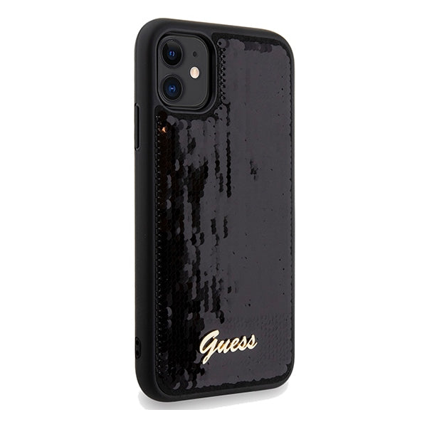 Guess Sequin Script Metal dėklas iPhone 11/XR – juodas -- iPhone 11