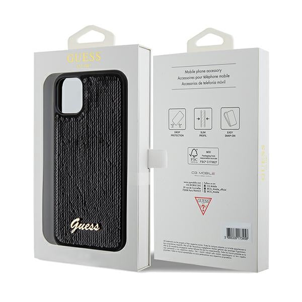 Guess Sequin Script Metal dėklas iPhone 11/XR – juodas -- iPhone 11