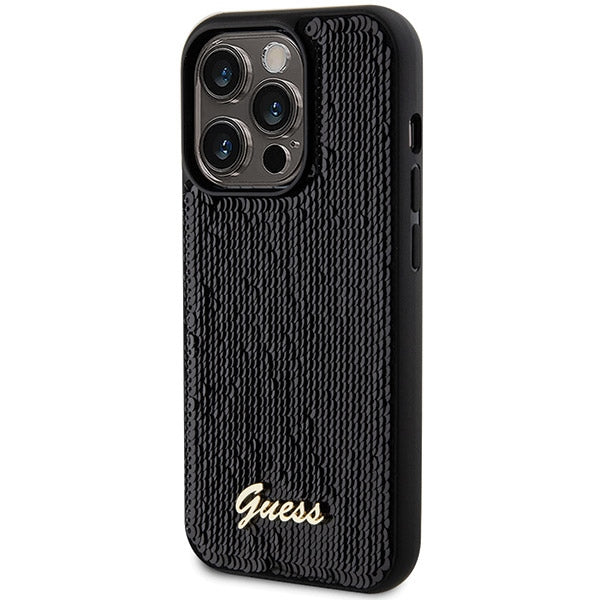 Guess Sequin Script Metal dėklas iPhone 13/13 Pro – juodas