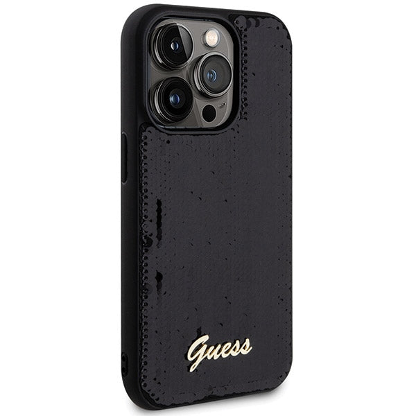 Guess Sequin Script Metal dėklas iPhone 13/13 Pro – juodas