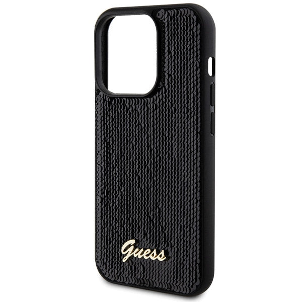 Guess Sequin Script Metal dėklas iPhone 13/13 Pro – juodas