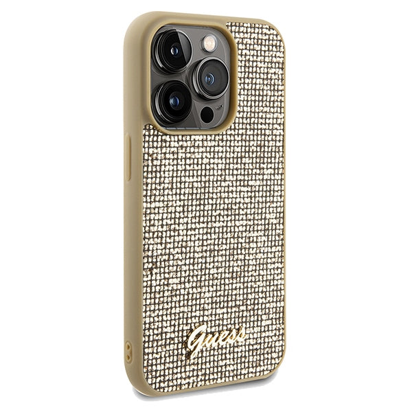 Guess Disco Metal Script dėklas iPhone 14 Pro – auksinis