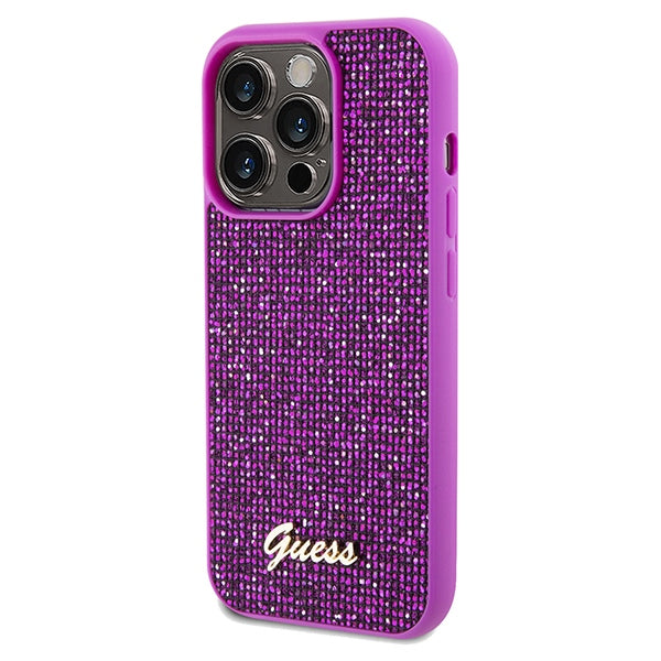 Guess Disco Metal Script dėklas iPhone 14 Pro – fuksija