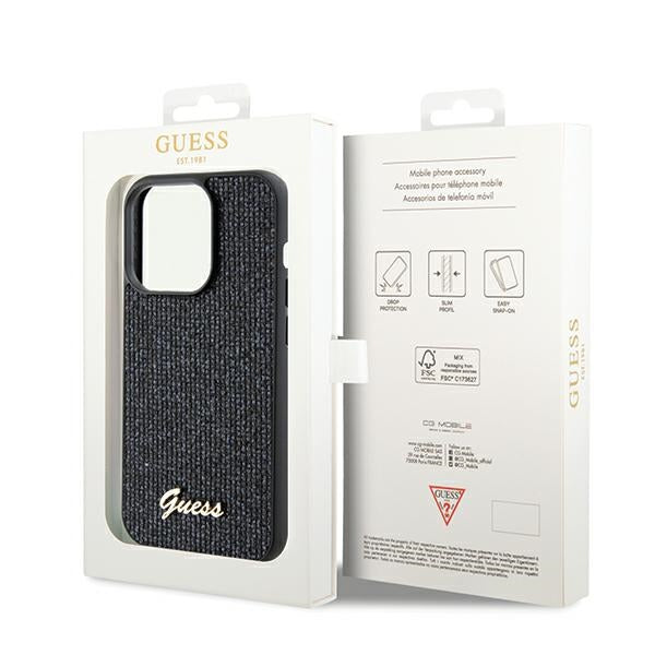 Guess Disco Metal Script dėklas iPhone 14 Pro – juodas
