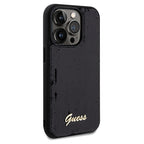 Guess Sequin Script Metal dėklas iPhone 14 Pro – juodas