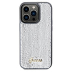 Guess Sequin Script Metal dėklas iPhone 14 Pro – sidabrinis
