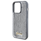 Guess Sequin Script Metal dėklas iPhone 14 Pro – sidabrinis
