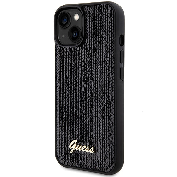 Guess Sequin Script Metal dėklas iPhone 14/15/13 – juodas