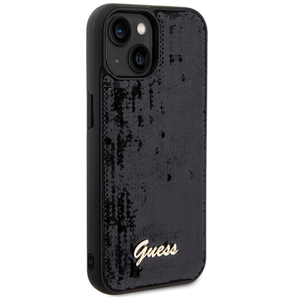 Guess Sequin Script Metal dėklas iPhone 14/15/13 – juodas