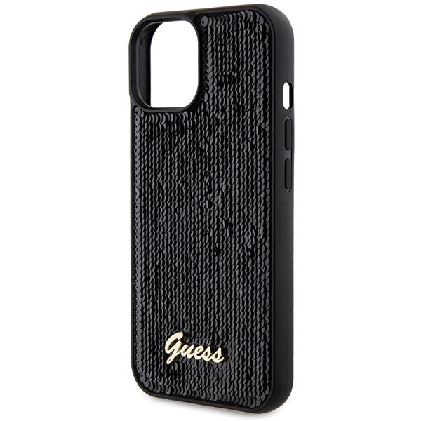 Guess Sequin Script Metal dėklas iPhone 14/15/13 – juodas