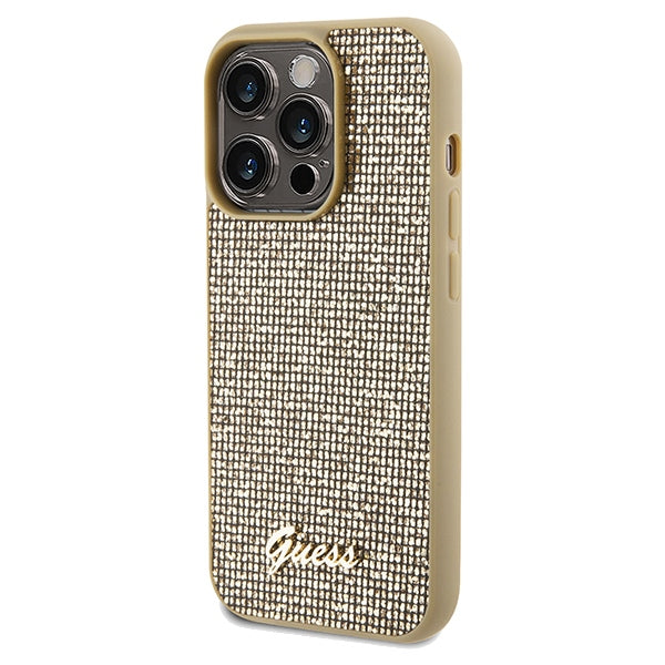 Guess Disco Metal Script dėklas iPhone 14 Pro Max – auksinis