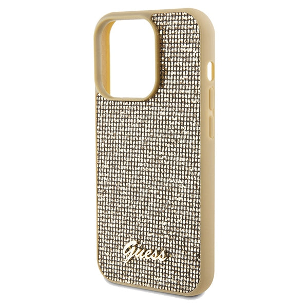 Guess Disco Metal Script dėklas iPhone 14 Pro Max – auksinis