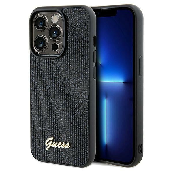 Guess Disco Metal Script dėklas iPhone 14 Pro Max – juodas