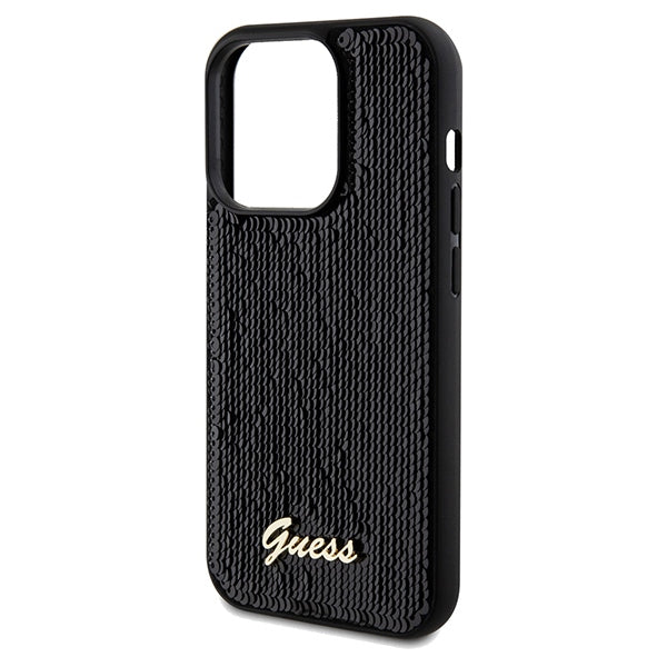 Guess Sequin Script Metal dėklas iPhone 14 Pro Max – juodas