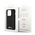 Guess Sequin Script Metal dėklas iPhone 14 Pro Max – juodas