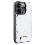 Guess Sequin Script Metal dėklas iPhone 14 Pro Max – sidabrinis