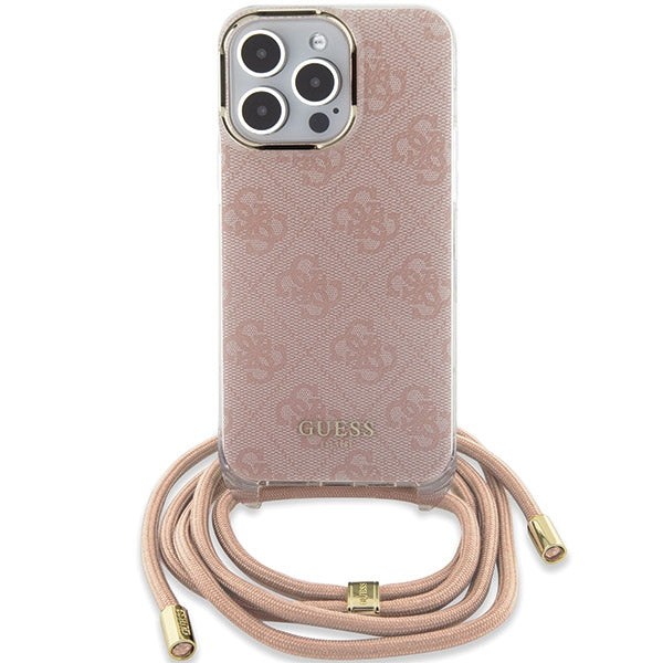 Guess Crossbody dėklas iPhone 15 Pro su virvele – rožinis