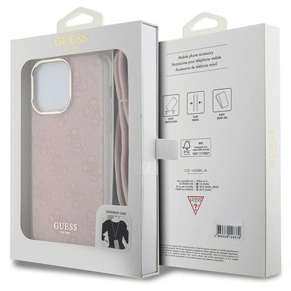 Guess Crossbody dėklas iPhone 15 Pro su virvele – rožinis
