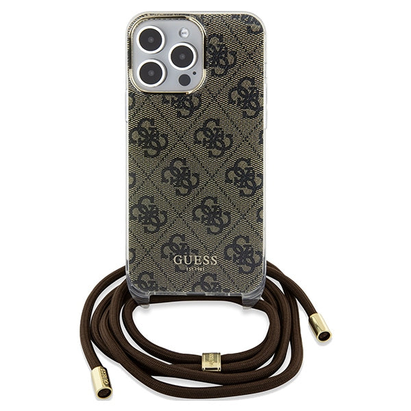 Guess dėklas su dirželiu iPhone 15 Pro – rudas