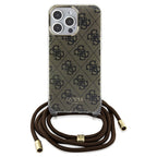 Guess dėklas su dirželiu iPhone 15 Pro – rudas
