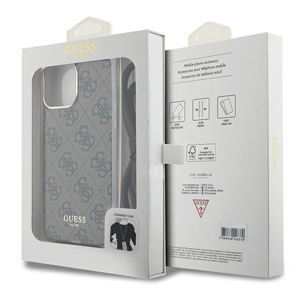 Guess dėklas iPhone 15 Pro Max su dirželiu – rudas