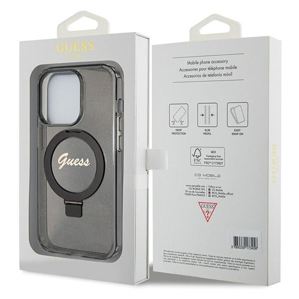 Guess MagSafe dėklas su žiedu iPhone 13 Pro Max – juodas