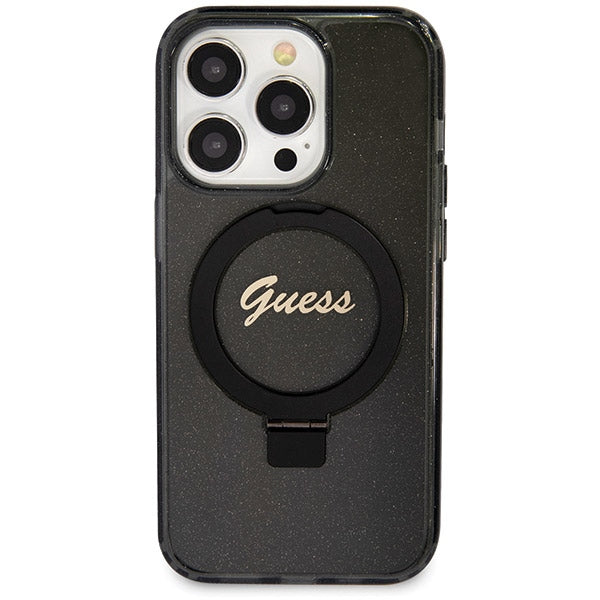 Guess MagSafe dėklas su žiedu-stovu iPhone 14 Pro – juodas
