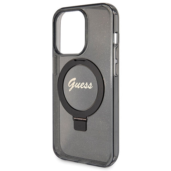 Guess MagSafe dėklas su žiedu-stovu iPhone 14 Pro – juodas