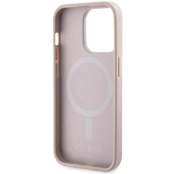 Guess MagSafe dėklas iPhone 15 Pro – rožinis