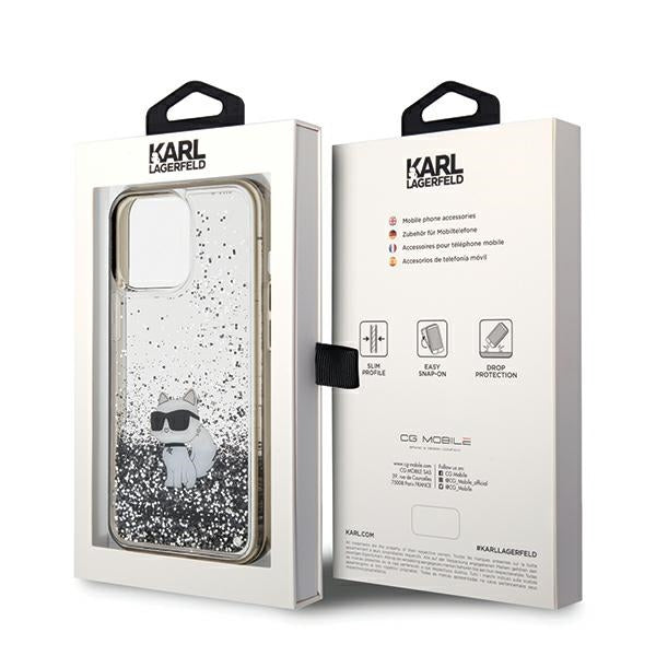 Karl Lagerfeld Liquid Glitter Choupette dėklas iPhone 13 Pro Max – skaidrus