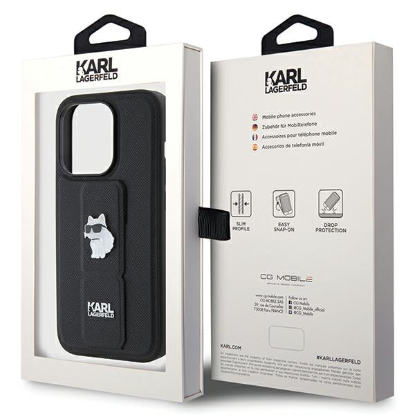 Karl Lagerfeld dėklas iPhone 14 Pro su dirželiu – juodas