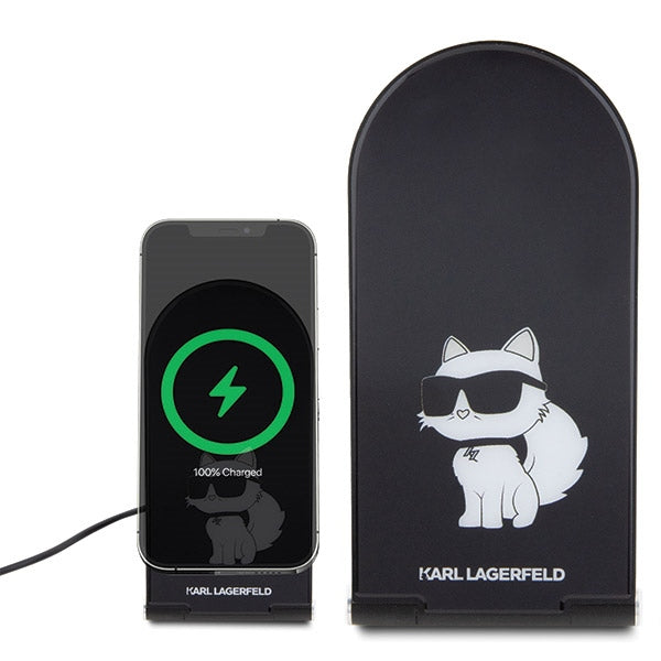 Karl Lagerfeld Choupette MagSafe 15W indukcinis įkroviklis, sulankstomas 2in1 - juodas
