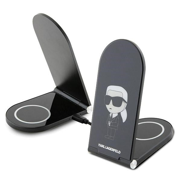 Karl Lagerfeld Ikonik MagSafe 15W indukcinis įkroviklis, sulankstomas 2in1 - juodas