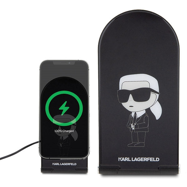Karl Lagerfeld Ikonik MagSafe 15W indukcinis įkroviklis, sulankstomas 2in1 - juodas