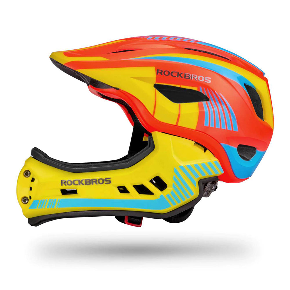 Rockbros TT-32SOYB-M vaikiškas dviračio šalmas su nuimama žandikauliu, dydis M - geltonai oranžinis -- Bicycle Helmets