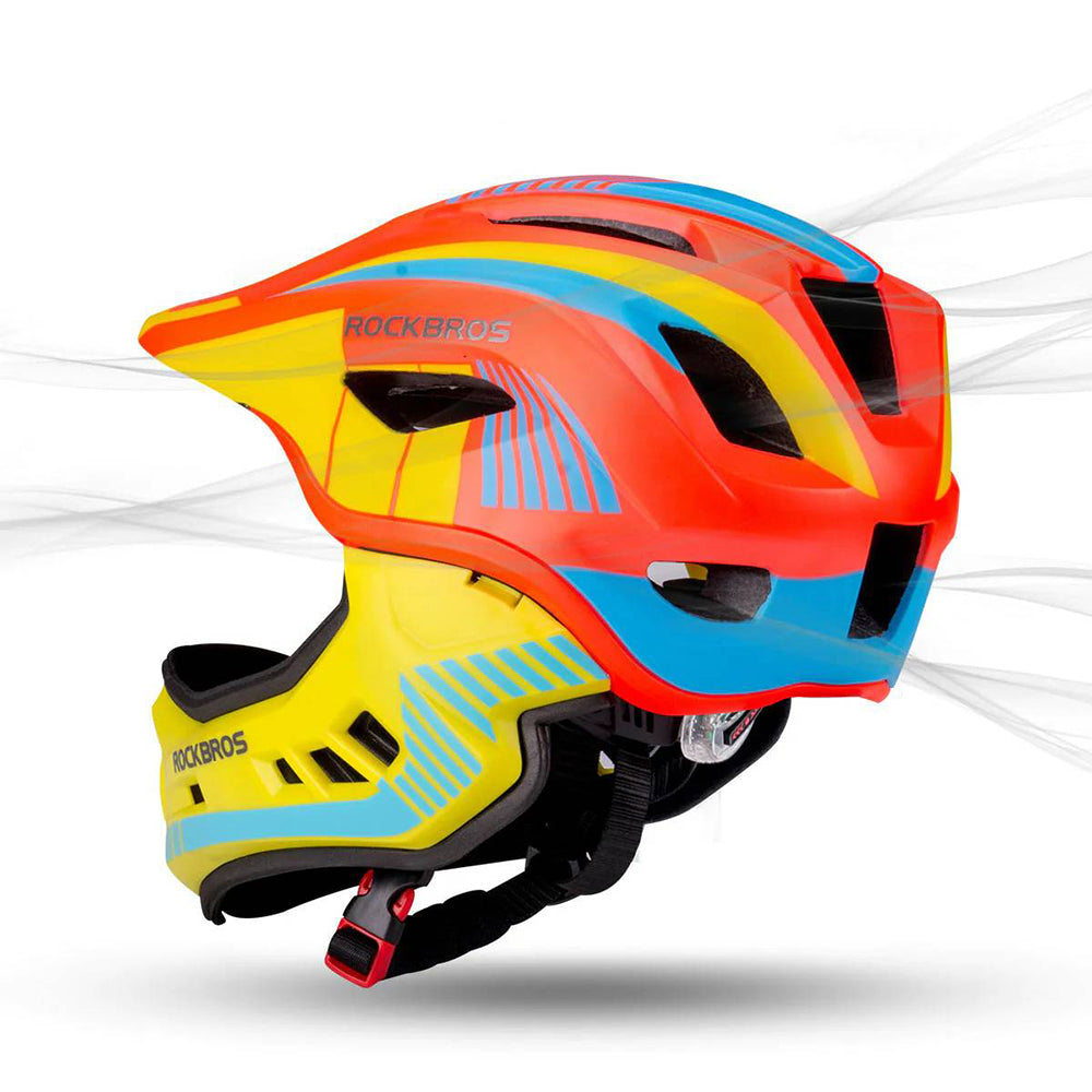 Rockbros TT-32SOYB-M vaikiškas dviračio šalmas su nuimama žandikauliu, dydis M - geltonai oranžinis -- Bicycle Helmets