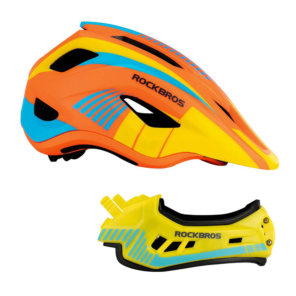 Rockbros TT-32SOYB-S vaikiškas dviračio šalmas su nuimama žandikauliu, dydis S - geltonai oranžinis -- Bicycle Helmets