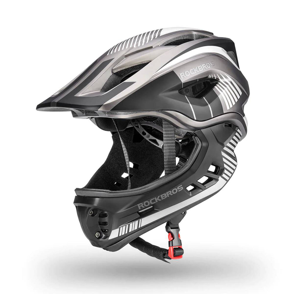 Rockbros TT-32SBTG-M vaikiškas dviračio šalmas su nuimama žandikauliu, dydis M - pilkas -- Bicycle Helmets