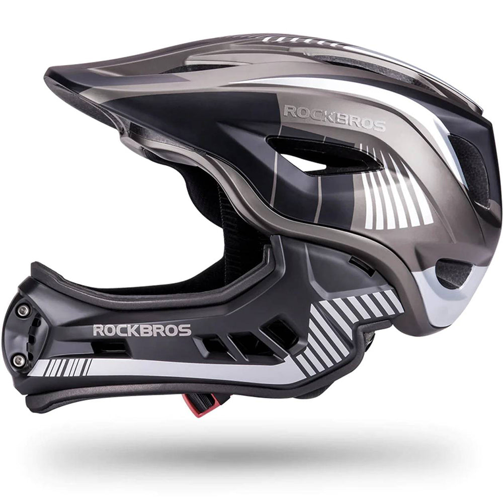 Rockbros TT-32SBTG-M vaikiškas dviračio šalmas su nuimama žandikauliu, dydis M - pilkas -- Bicycle Helmets