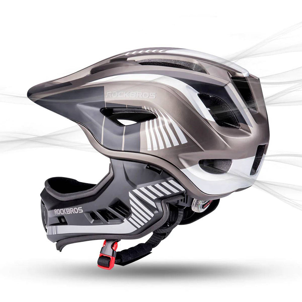 Rockbros TT-32SBTG-M vaikiškas dviračio šalmas su nuimama žandikauliu, dydis M - pilkas -- Bicycle Helmets