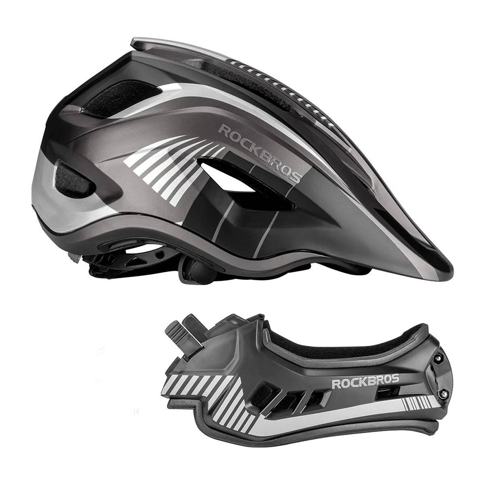 Rockbros TT-32SBTG-M vaikiškas dviračio šalmas su nuimama žandikauliu, dydis M - pilkas -- Bicycle Helmets