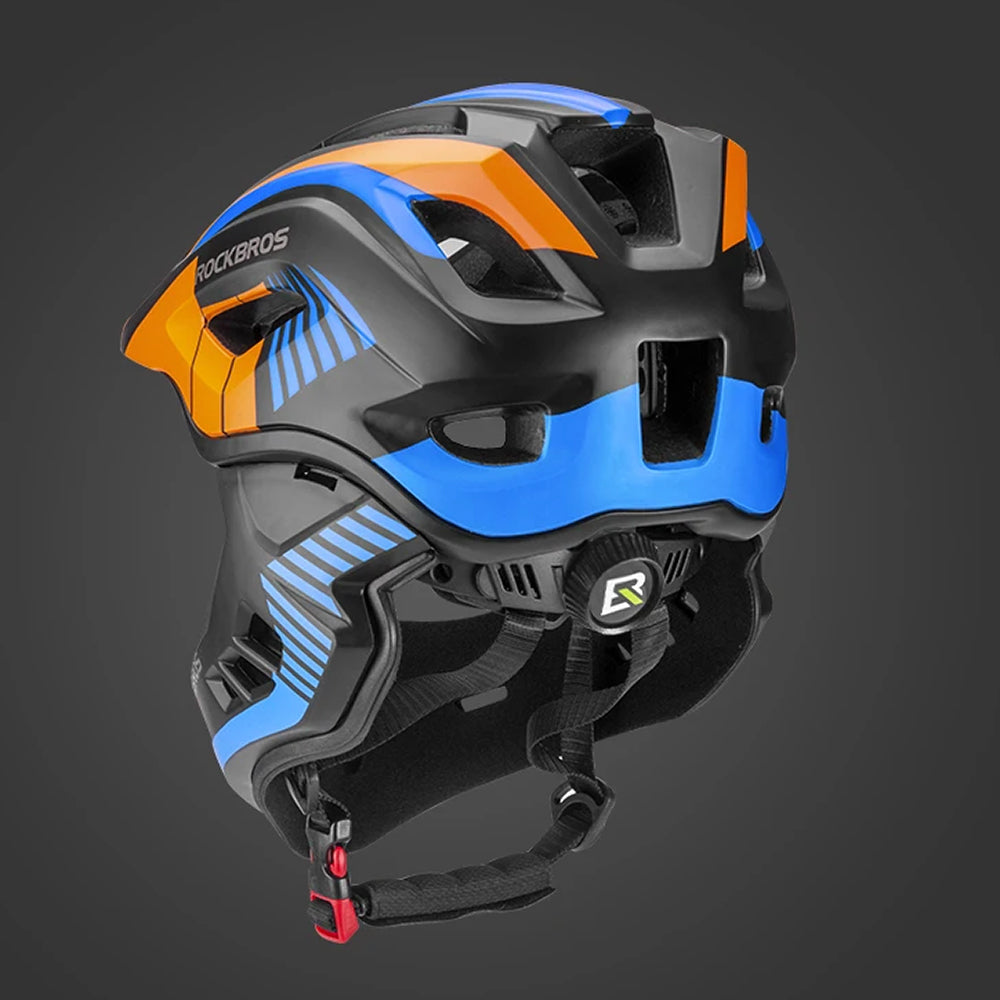 Rockbros TT-32SOBL-M vaikiškasis dviračio šalmas su nuimama bradelio apsauga, dydis M - juoda ir oranžinė -- Bicycle Helmets