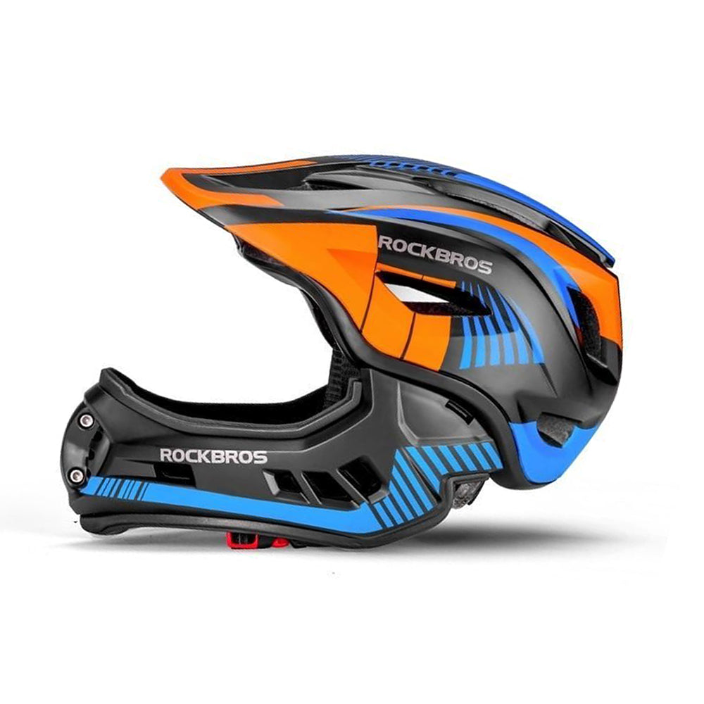 Rockbros TT-32SOBL-M vaikiškasis dviračio šalmas su nuimama bradelio apsauga, dydis M - juoda ir oranžinė -- Bicycle Helmets