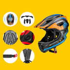 Rockbros TT-32SOBL-M vaikiškasis dviračio šalmas su nuimama bradelio apsauga, dydis M - juoda ir oranžinė -- Bicycle Helmets